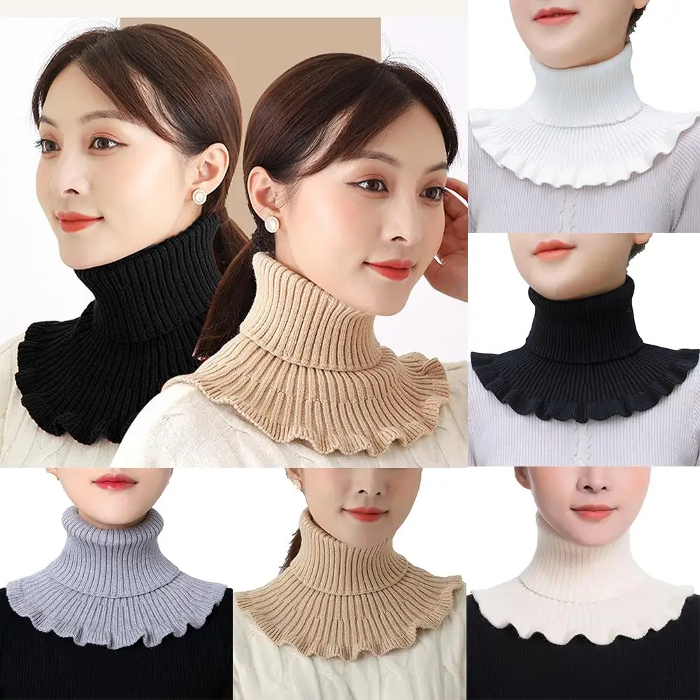 Women's Versatile Knitted Yarn Scarf with Fake Collar for Autumn Winter Warmth And Neck Protection Fashion Accessory