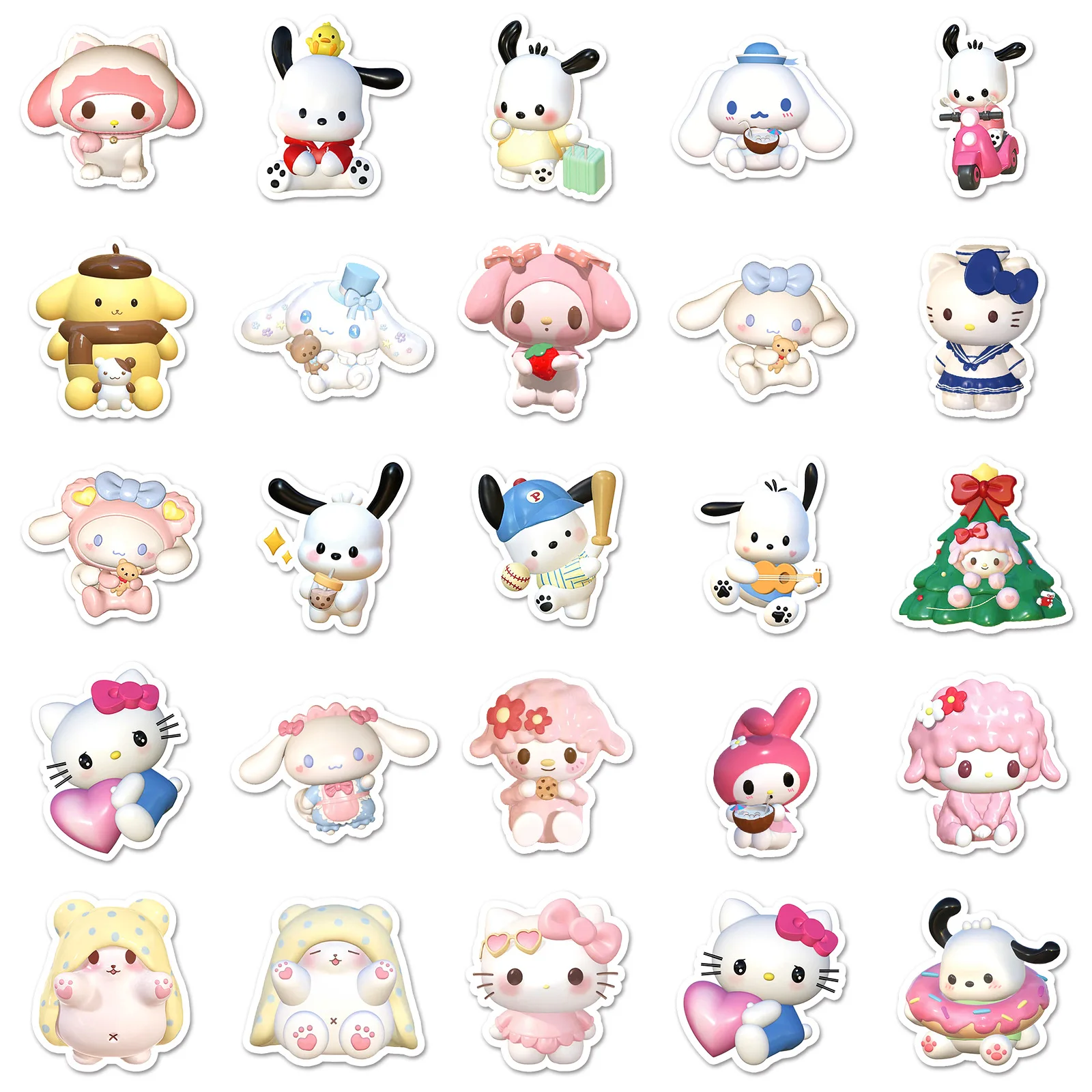 10/30/50PCS 3D Sanrio Hello Kitty Melody Kuromi Sticker DIY Phone Laptop Luggage Skateboard Graffiti Decals Fun for Kid Gift