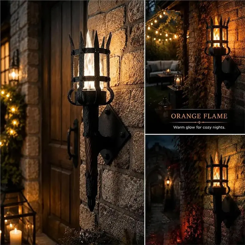 ABDJ-LED Wall Torch Lamp 3D Printed Medieval LED Wall Torch Lamp Bar Garden Porch Party Room Decoration