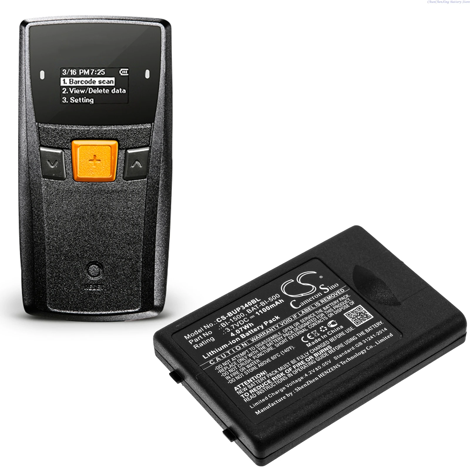 Cameron Sino 3.7V 1100mAh Barcode Scanner Battery BI-1500, BAT-BI-500 for Bluebird EG-340