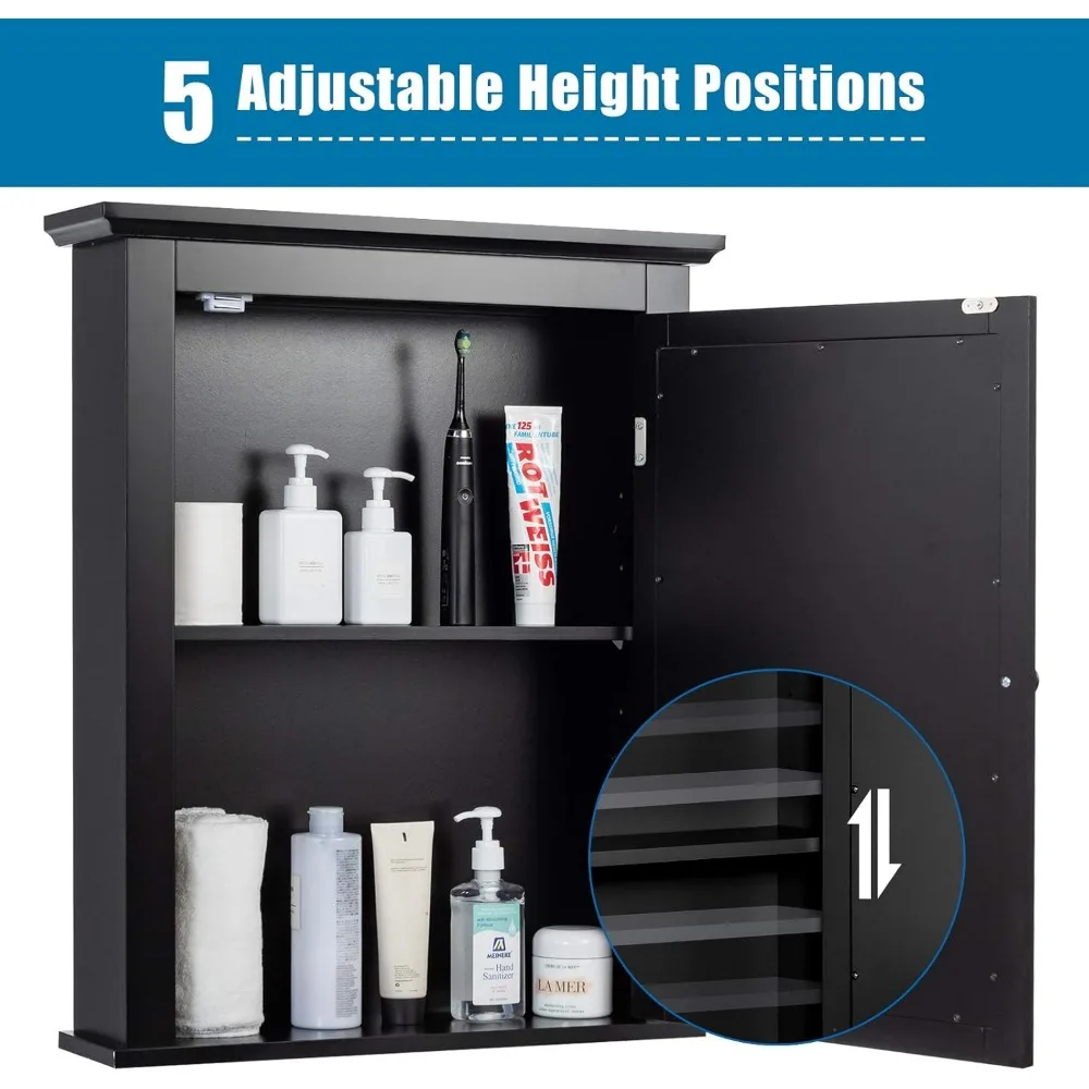 خزانة تخزين الحمام ذات المرآة المثبتة على الحائط مع باب واحد ورف قابل للتعديل