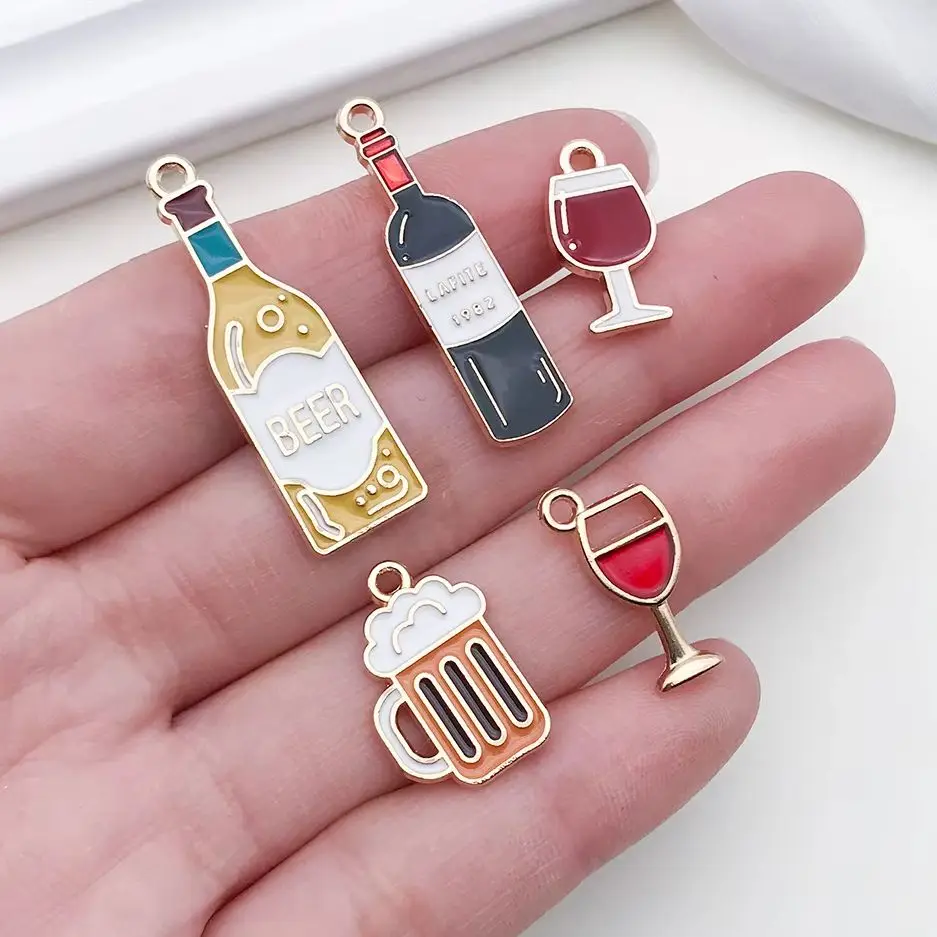 10pcs Alloy Enamel Red Wine Series Charms Beer Wine Glass Design Pendants for DIY Necklace Bracelet Earrings Jewelry Making