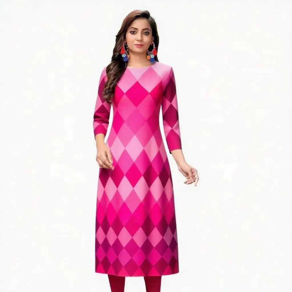 Abito da donna kurt alla moda ed elegante, a maniche lunghe, a tubo dritto, casual, con scollo tondo, motivo colorato