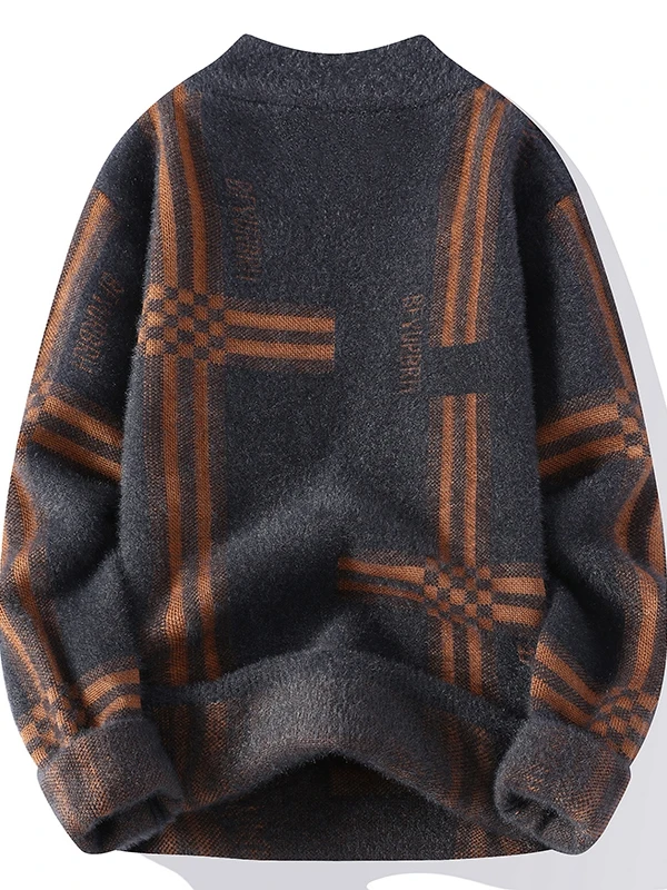

Мужской вязаный свитер с высоким воротником, осень-зима, новый повседневный пуловер с геометрическим узором, теплый полиэфирное волокно