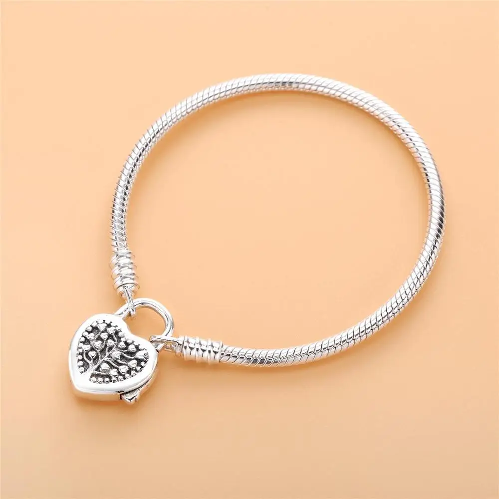 Authentic 100% 925 Sterling Silver pan   Bracelet Love Valentine's Day Bracelet Women Romantic Gift Jewelry