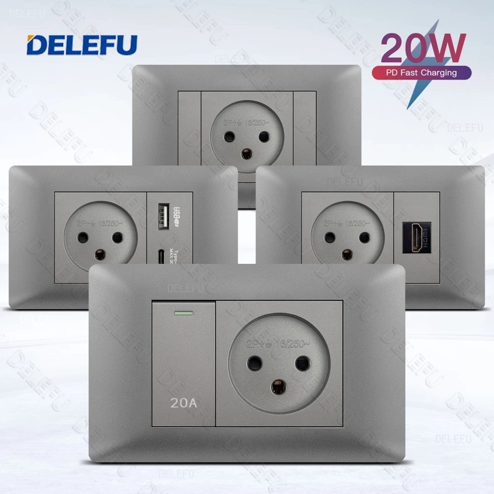 

Огнестойкая панель DELEFU SC80, серая, израильский стандарт, USB C-тип, настенная розетка для быстрой зарядки, переключатель спутникового телефона CAT5 CAT6