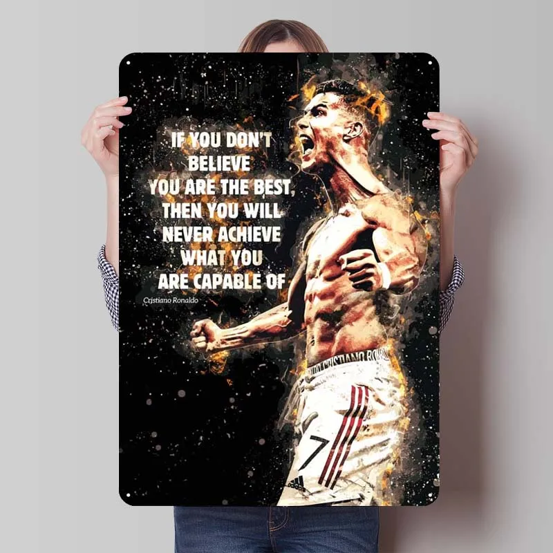 Ronaldo Motivational Art Poster Sports Metal Sign Decoration Wall Decor Living Room Man Cave Home and Decoration Aesthetic Retro