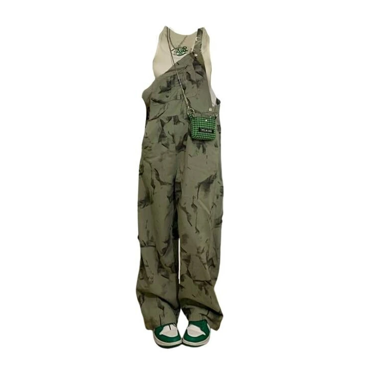 Mono vaquero de talla Extra grande para mujer, ropa de calle informal Vintage con tinte anudado, pantalones largos, colección Otoño Invierno, otro 00%
