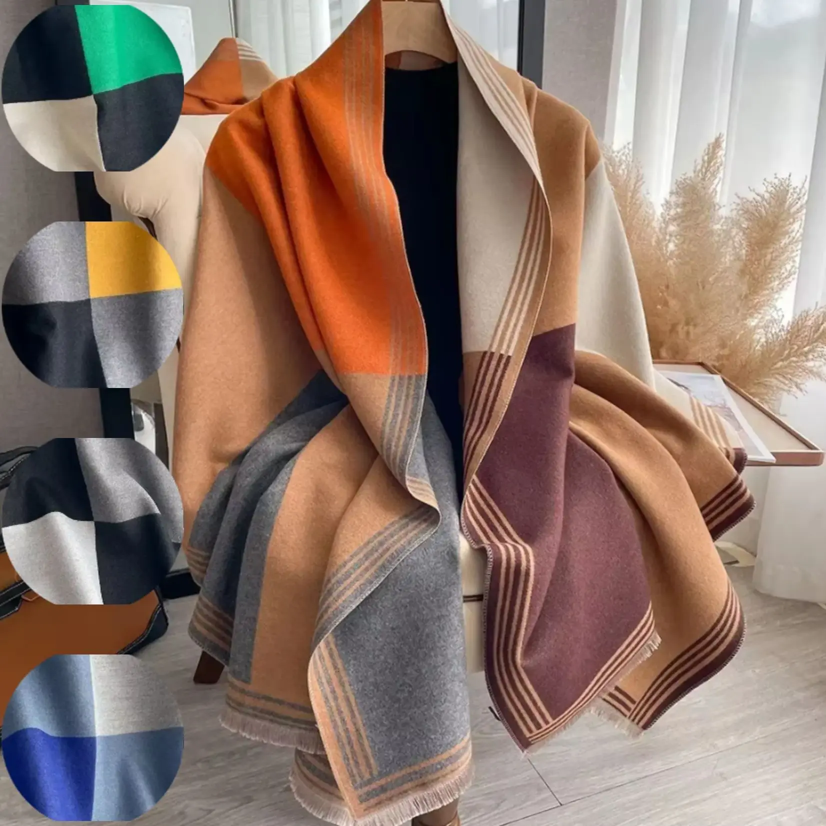 

Luxury Brand Double-Sided Women's Winter Outdoor Imitation Cashmere Warm Scarf Shawl Designer Pashmina Stole Wrap