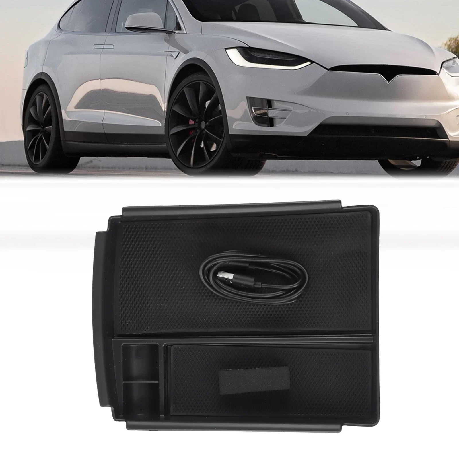 Car Console Armrest Storage Box Phone Wireless Charger For Tesla Model X S 2016-2020 Electric Vehicle Part Front Center Console