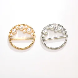 Enamel Button Brooch Women Shawl Ring Clip Square Imitation Pearl Scarves Fastener Silk Scarf Buckle Brooch Clothes