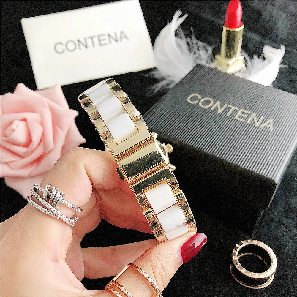 CONTENA Brand Women\'s Watch Top Luxury Crystal Rose Gold Watches for Women Quartz Wristwatch Bracelet Fashion Clock Montre Femme