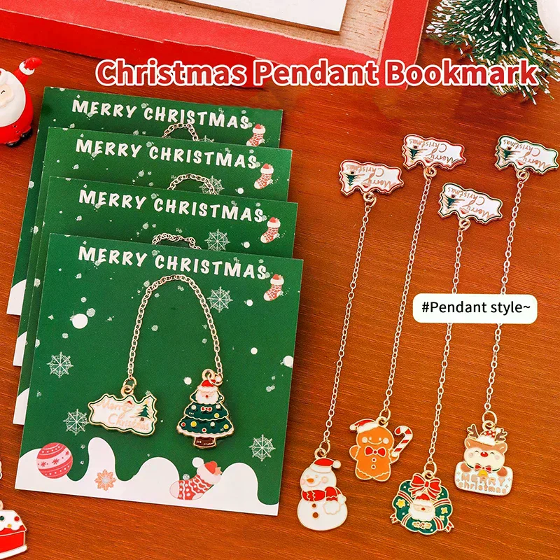 

Christmas Tree Wreath Elk Metal Bookmark Christmas Book Mark Pendant Student Gift Learning Stationery Supplies For Women Men Kid