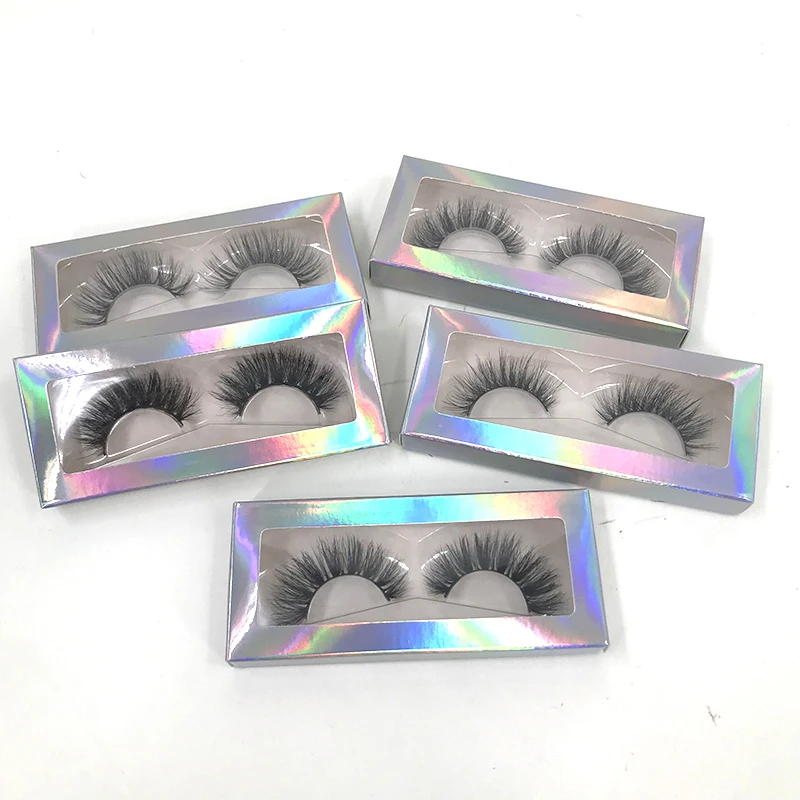 2024 Newest Natural 3D Mink Eyelashes Handmade Black Band Mink Hair Lashes Holographic Paper Packaging Box