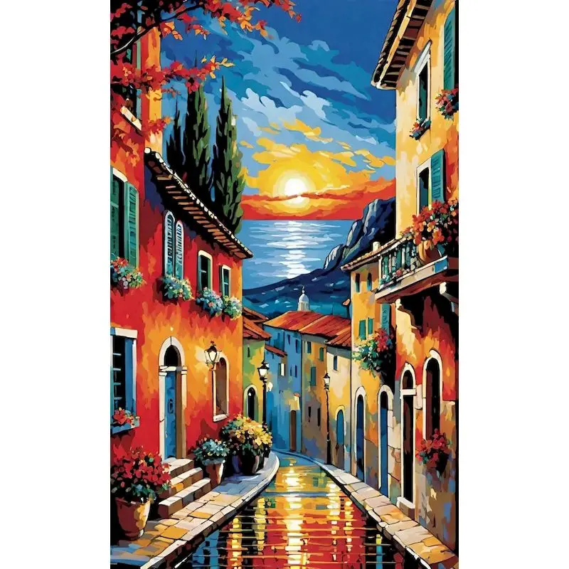 GATYZTORY DIY Painting By Numbers Street View Landscape Oil Painting HandPainted Wall Decor Painting Canvas Drawing Gift