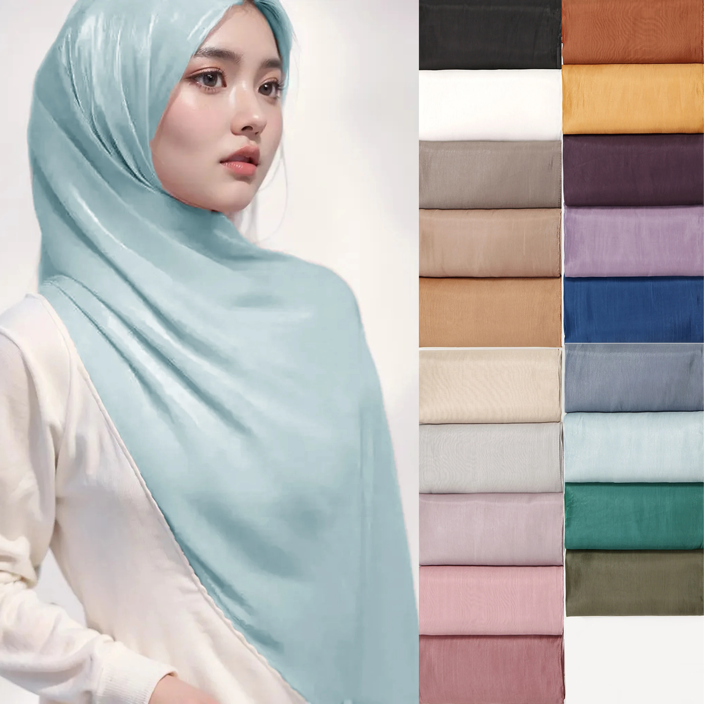 New Premium Muslim Pleated Shimmer Island Satin Hijab Scarf Malaysian Women Long Crinkle Shawl Female Islamic Headscarf 180*70CM