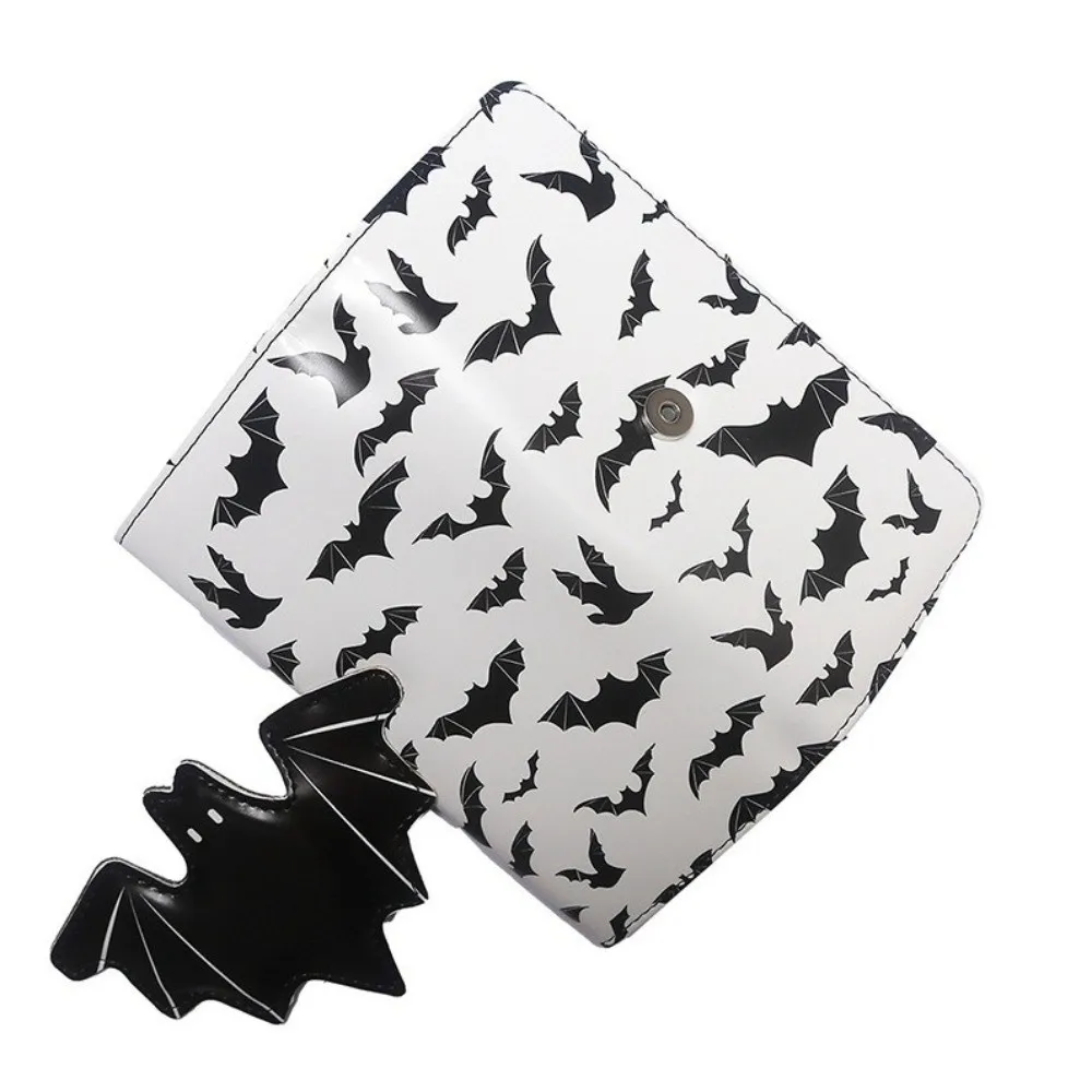 Multi-Functional Bat Ghost Print Wallet Long Strap Large Capacity Foldable Coin Purse Buckle Design Portable