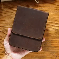 Crazy Horse Leather Pen Box Handmade Magnetic Drawer Style Student Pen Bag Storage Box Office Student Supplies