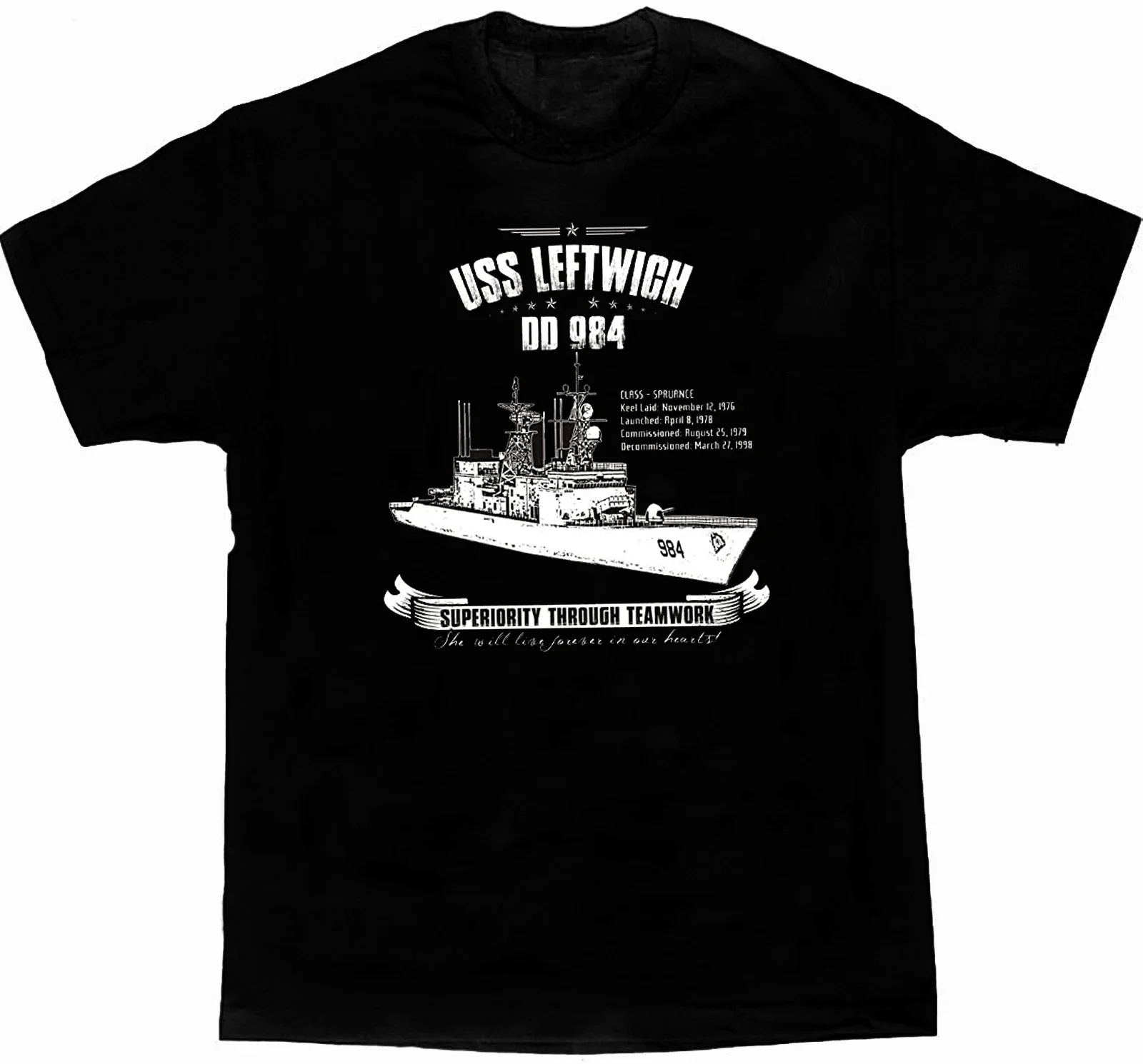 Spruance Class Destroyer USS Leftwich DD-984 T-Shirt. Summer Cotton Short Sleeve O-Neck Mens T Shirt New S-3XL