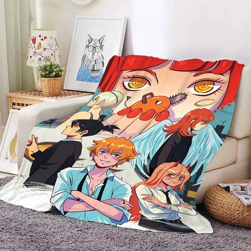 Anime Sofa Blankets for Winter A-Chainsaws Man Custom Warm Bed Fleece Camping Fluffy Soft Blankets Microfiber Bedding King Size