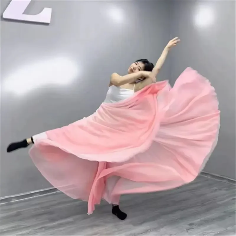 Women Ethnic Classical Modern Dance Training Skirt Gradient Elegant Performance Swing Skirt Wrap Ethereal 720 Degree Skirt