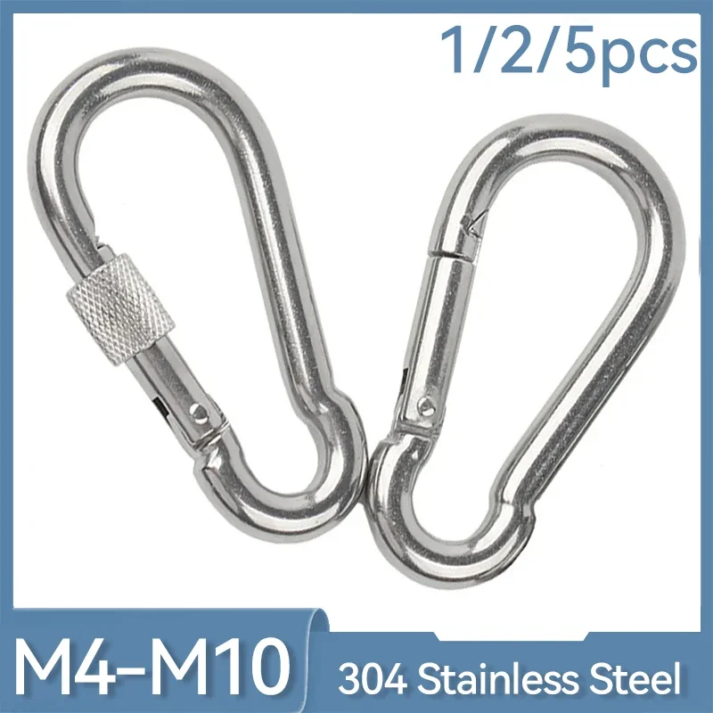 

1/2/5Pcs M4 M5 M6 M8 M10 304 Stainless Steel Spring Snap Carabiner Quick Link Lock Ring Hook Snap Shackle Chain Fastener Hook