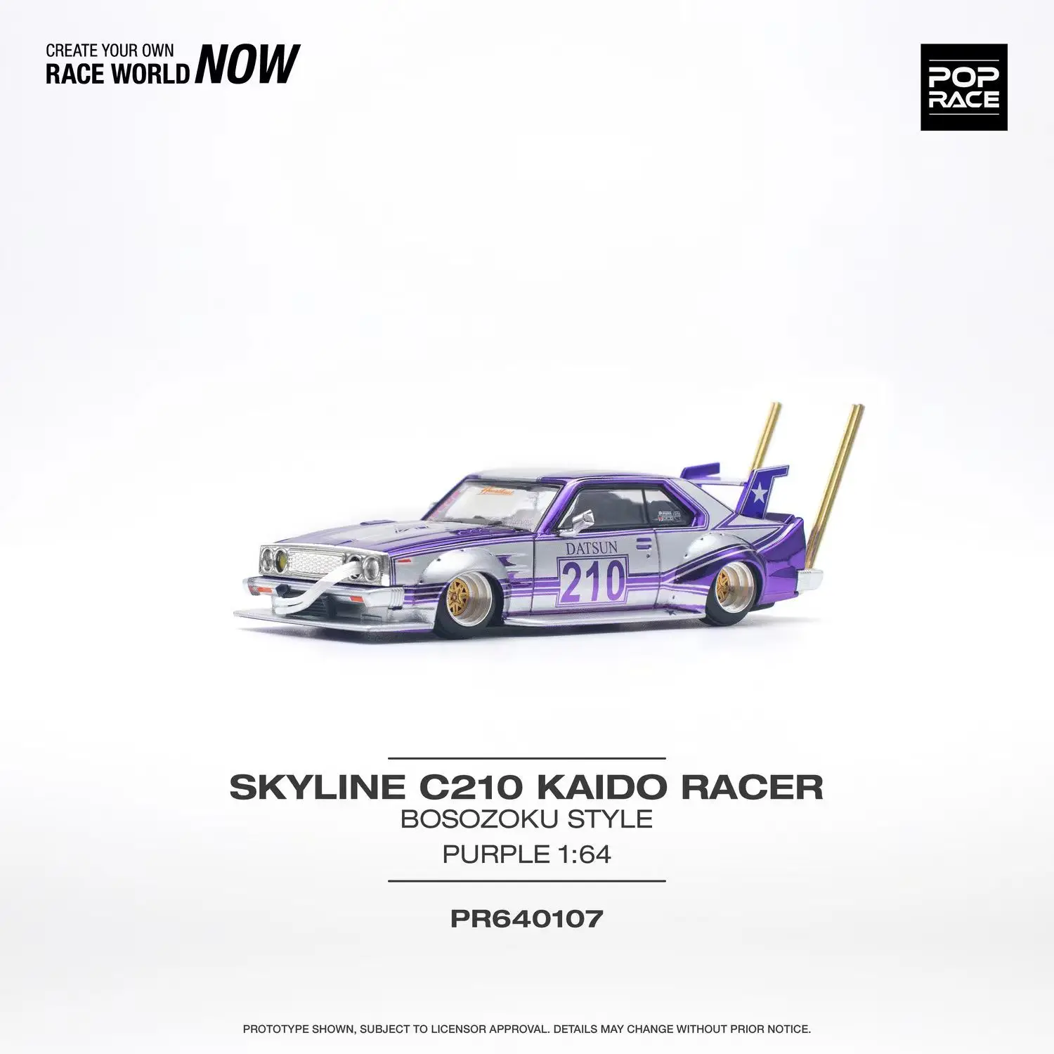 PreSale POP Race 1:64 Skyline MK5 C210 Kaido Racer Bosozoku Chrome Purple Diecast Diorama Model Collection Miniature Toys