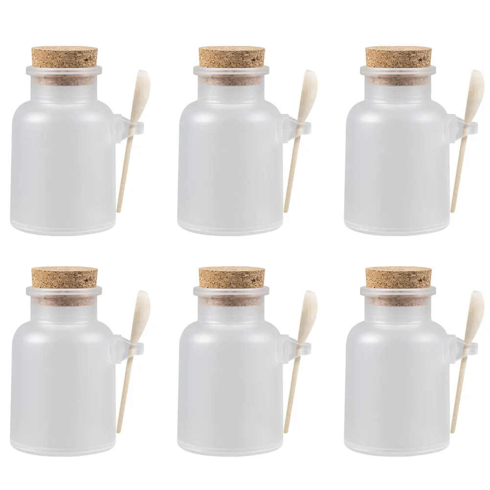 6 مجموعة قناع زجاجة البودرة مجموعة 100 جرام المحمولة حمام الملح الحاويات مع ملعقة مختومة تخزين جرة للسفر منفصلة فارغة