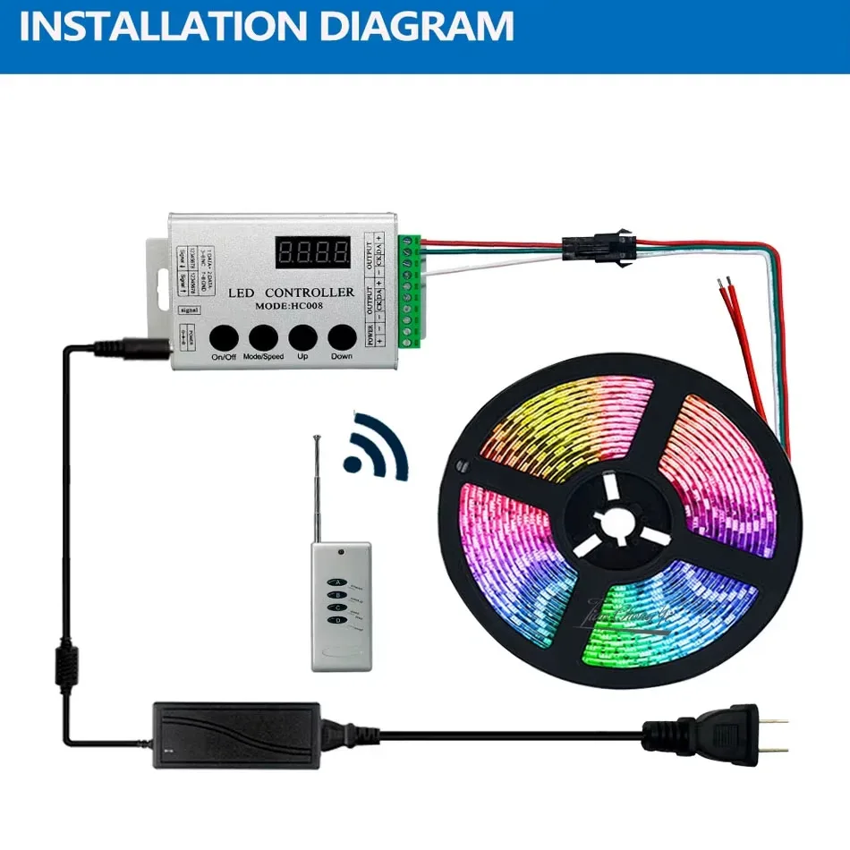 HC008 Programmable RGB LED Controller for WS2812B WS2811 SK6812 UCS1903 TM1804 TM1809 Strips with Simple Wiring and Setup