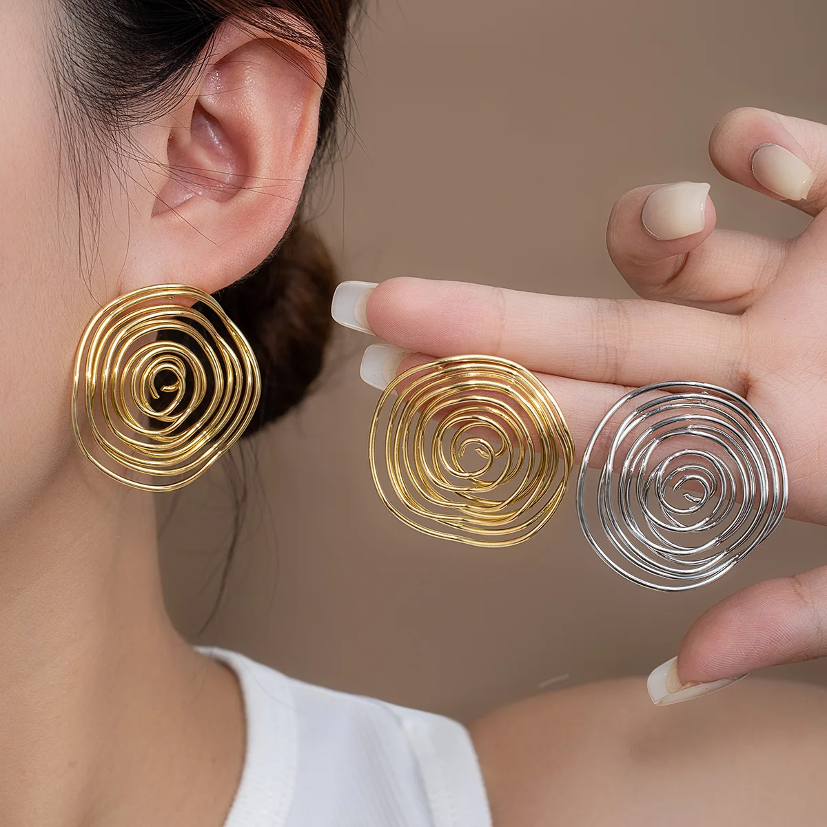 Geometric Openwork Circle Earrings, Irregular Twisted Hoop Earrings, Modern Abstract Statement Jewelry Wholesale