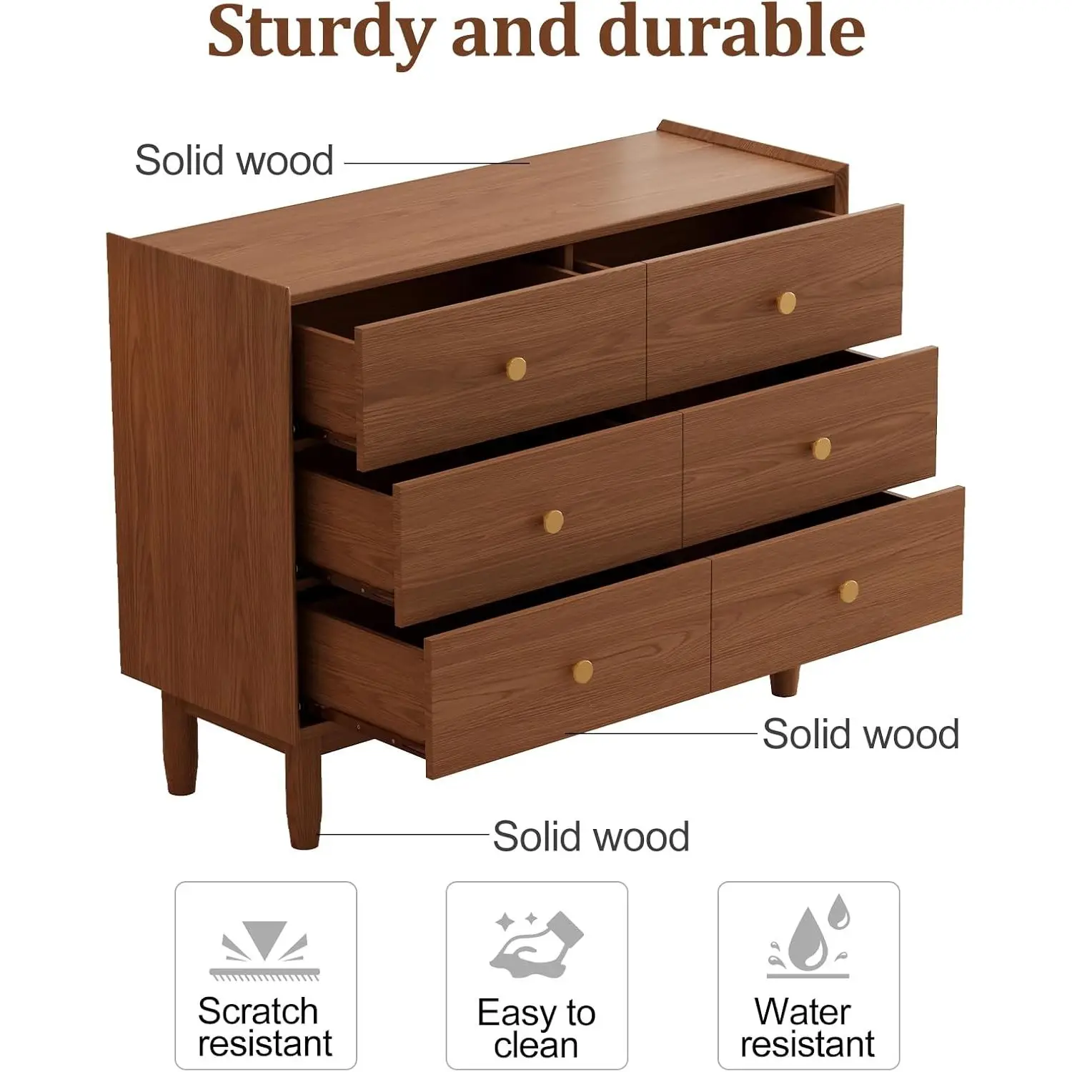 6-Drawer Oak Dark Brown Dresser 41.2