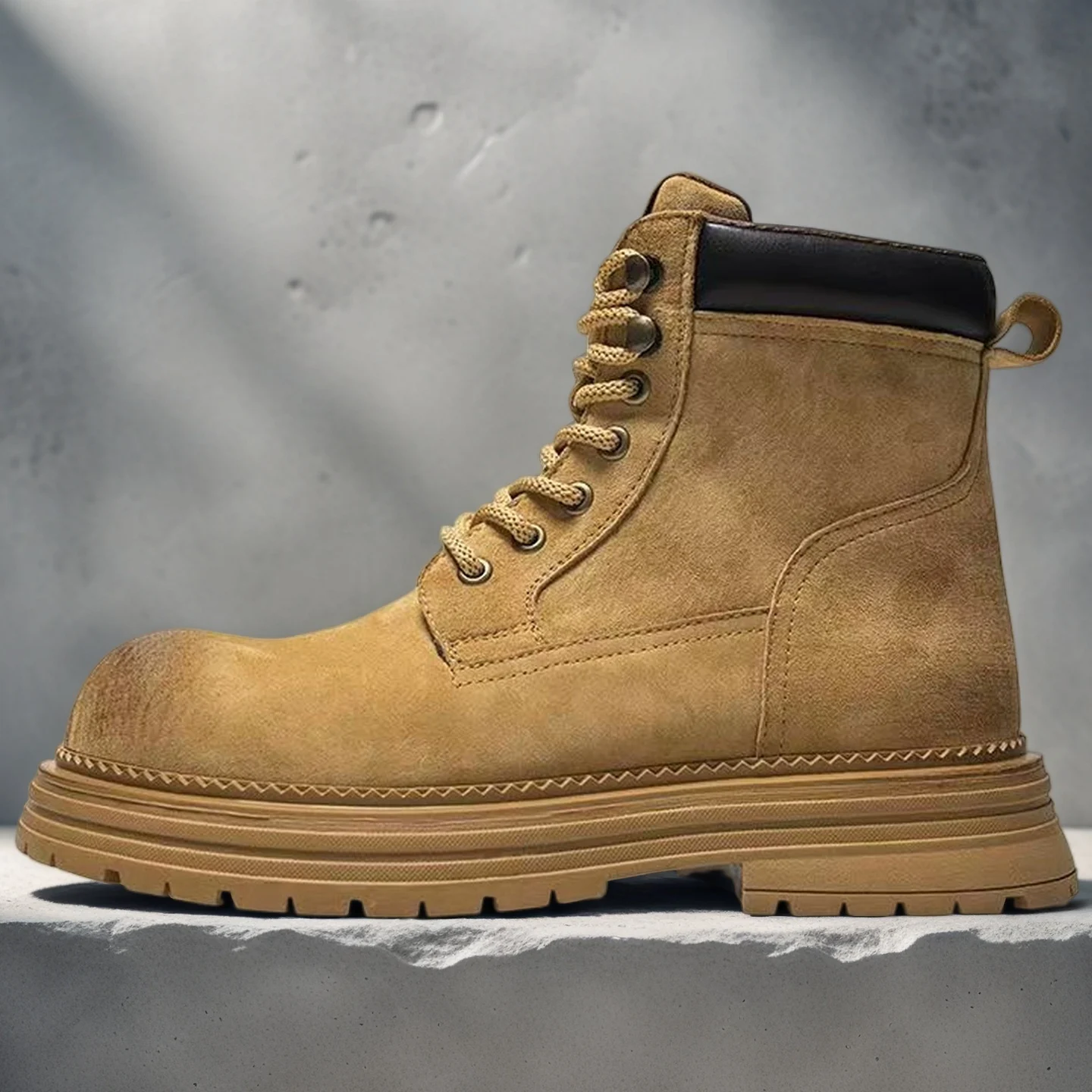 

Men's Retro Thick-Soled Height-Increasing Work Boots, Genuine Leather High-Top Motorcycle Casual Fleece-Lined Mid-Top Boots