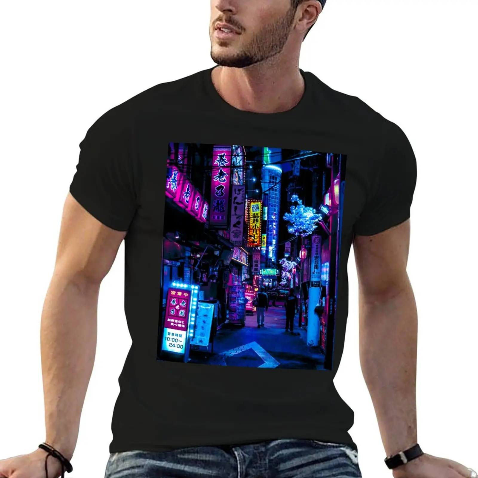Blue Tokyo Alleys T-Shirt Gym Wear Breathable Short Sleeve Tee