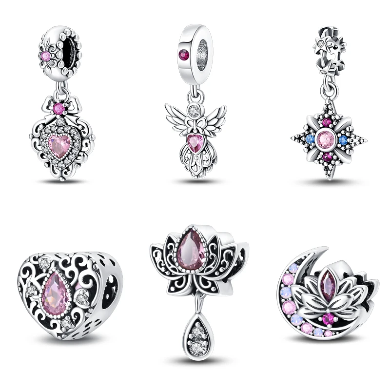 Fit Pandora 925 Original Bracelets 925 Silver Lotus Angel Wings Love Heart Star Charms Beads For Women Fashion DIY Jewelry Gifts