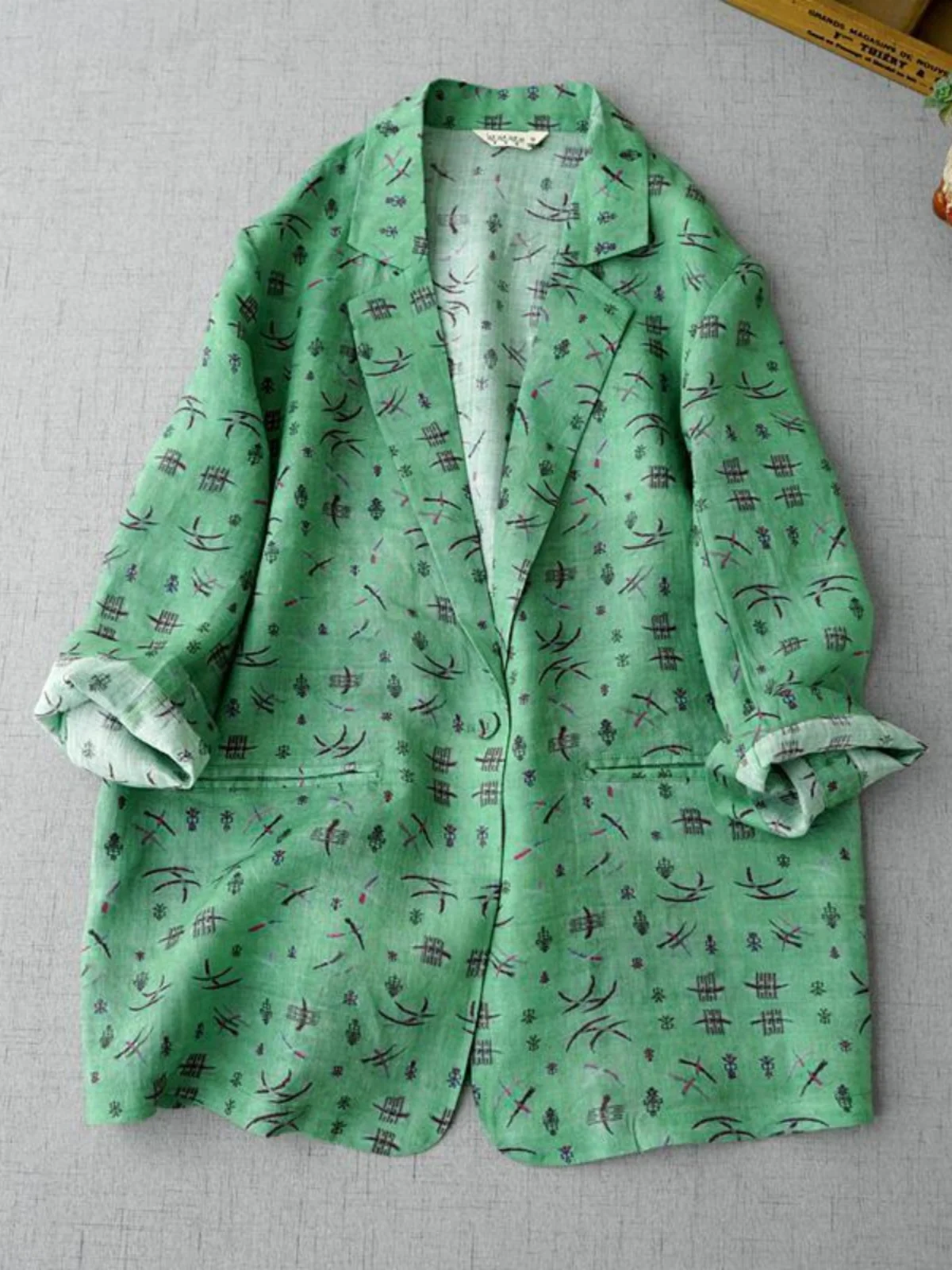 

Льняной открытый кардиган с цветочным принтом, костюм Jaet, женский повседневный костюм размера плюс, летнее новое поступление, топ для поездок на работу, мода