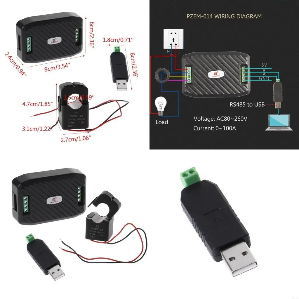 Power Module- AC 100A Current Energy Hz Power Factor RS485 Modbus Module With CT + USB Easy Wiring Compact-size