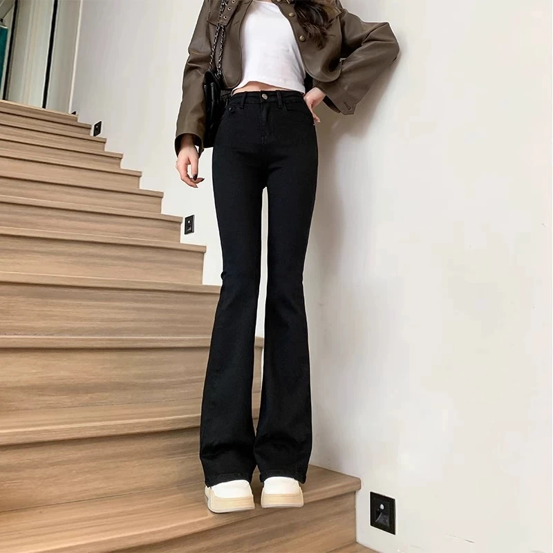 جينز قطيفة دافئ 025 جينز بناتي موجز عالي الخصر متوهج جينز نسائي قابل للتمدد من قماش الدنيم بنطلون جرس قيعان #3