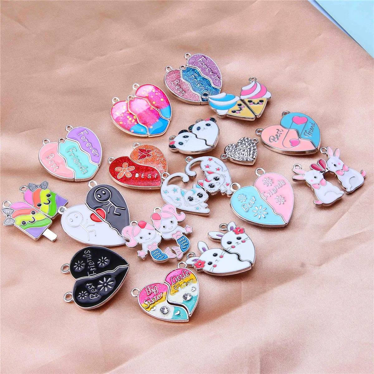 5sets Best Friends Good Friends Love Splicing Bestie Necklace Couple Accessories Alloy Pendant Wholesale