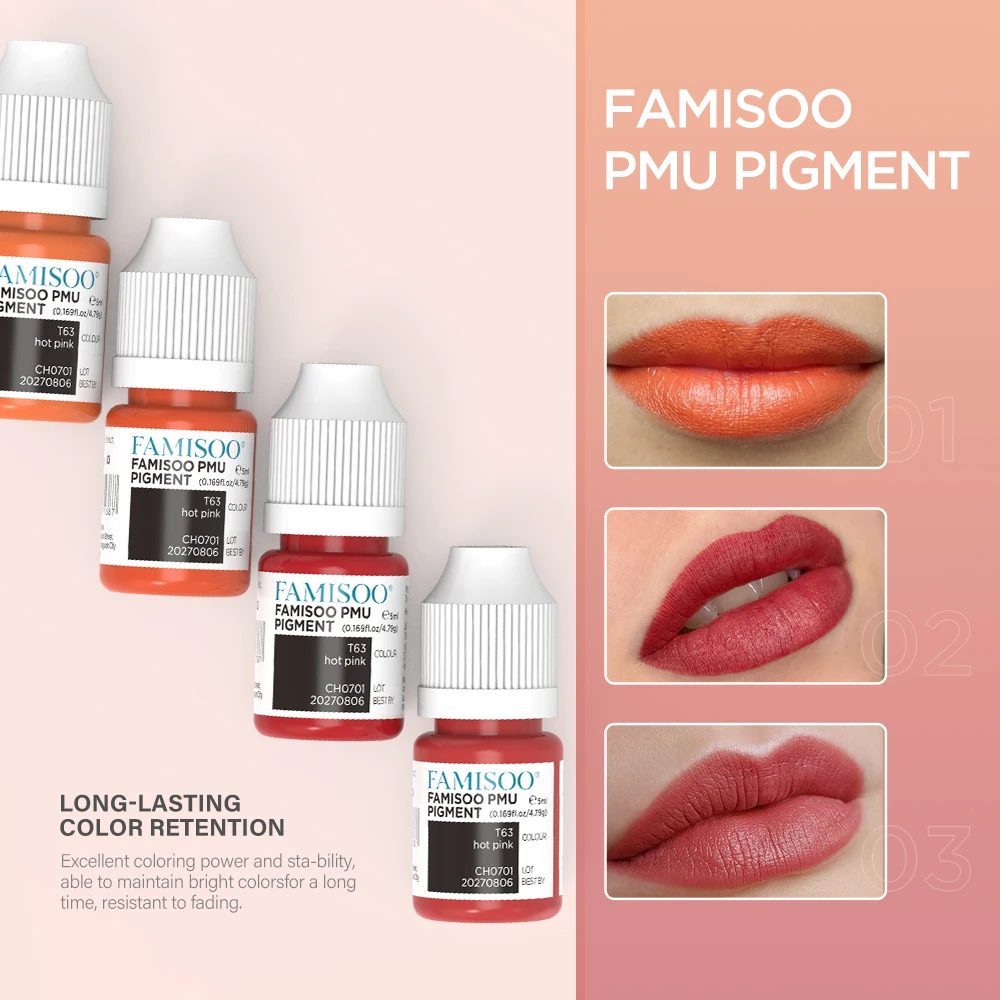 

FAMISOO Permanent Makeup Pigment Long-Lasting Makeup Lip Professional Tattoo Inks Lip Pigments 5ml PMU Microblading Eyebrow Ink
