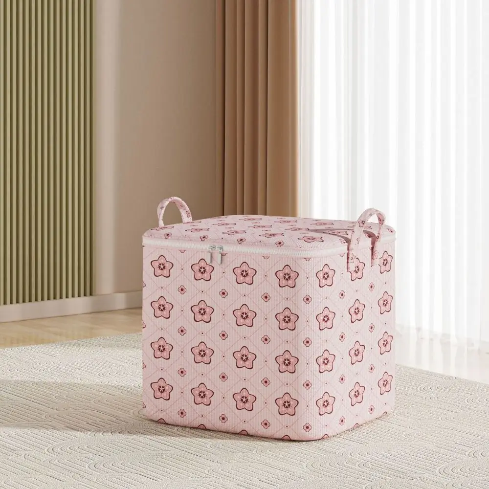 With Handle Clothes Storage Bins Foldable Large Capacity Quilt Storage Bag Clothes Organizer Cherry Blossom