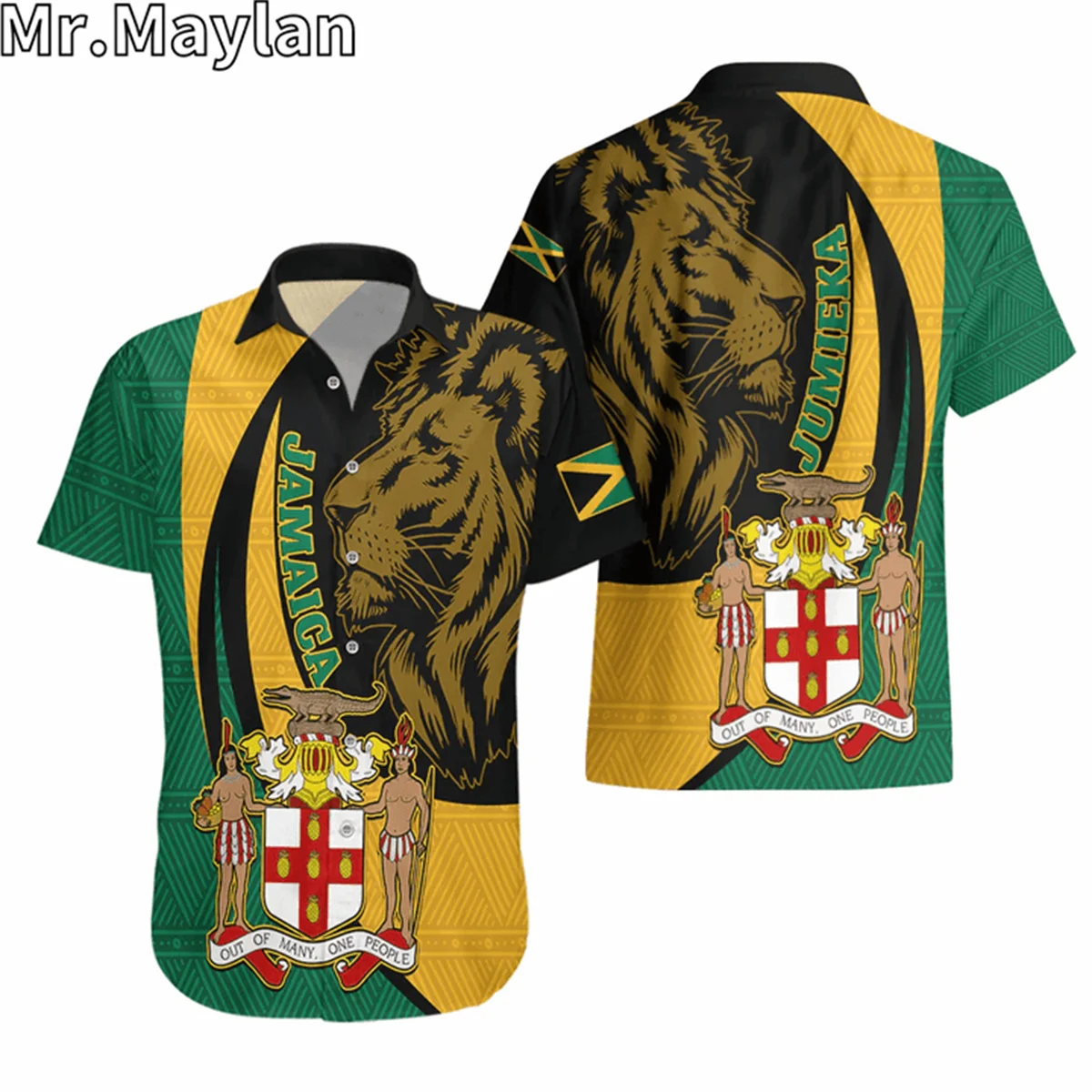 JAMAICA LION FLAG Hawaiian Shirts 3D Reggae Bob Marley Shirt Summer Short Sleeve TShirt Streetwear Oversized 5XL Chemise Homme-8