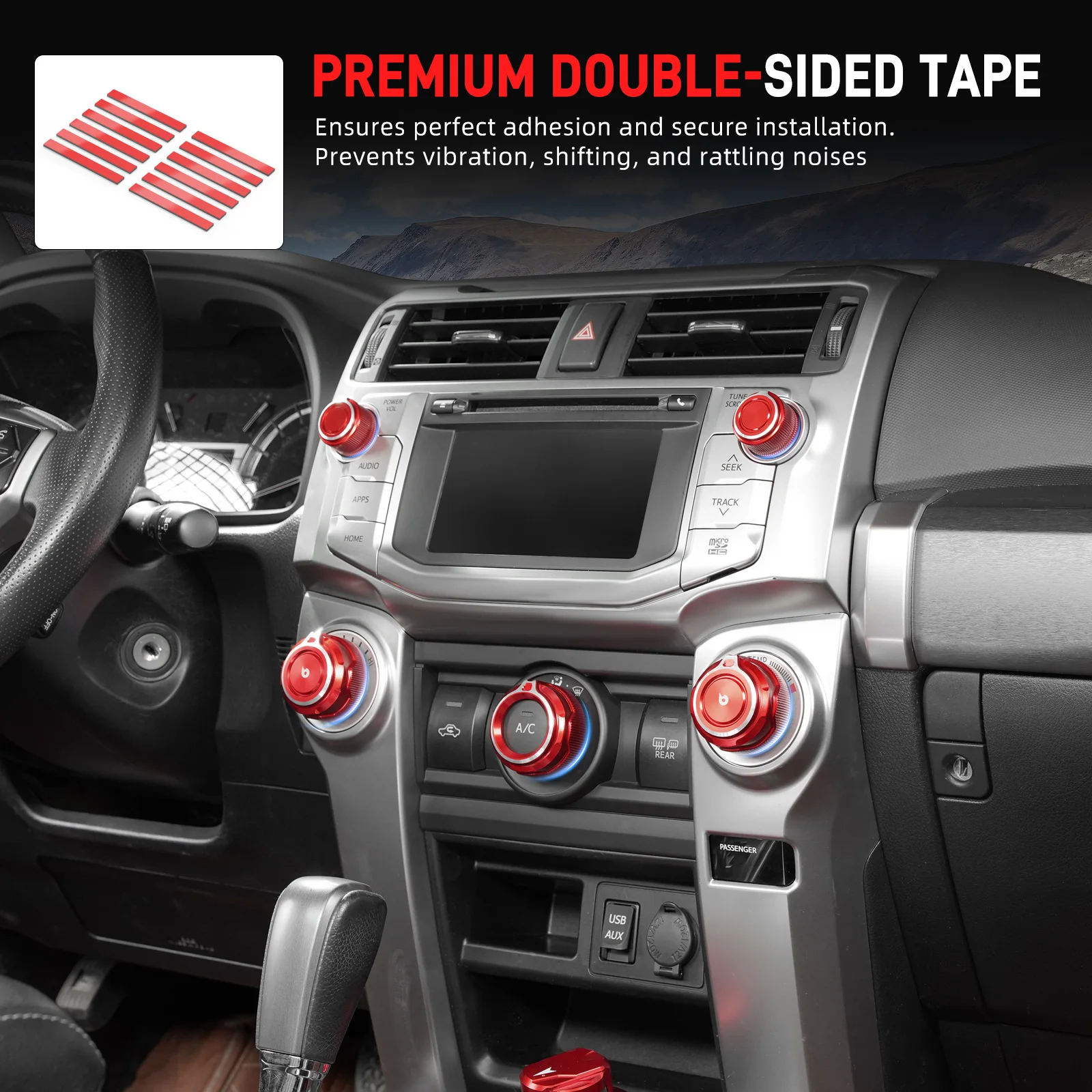 Aluminium Radio Receiver Knob & Heater Control Knob Accents for Toyota 4Runner 2010-2019,Replace for 55910-35311 & 90010-22101