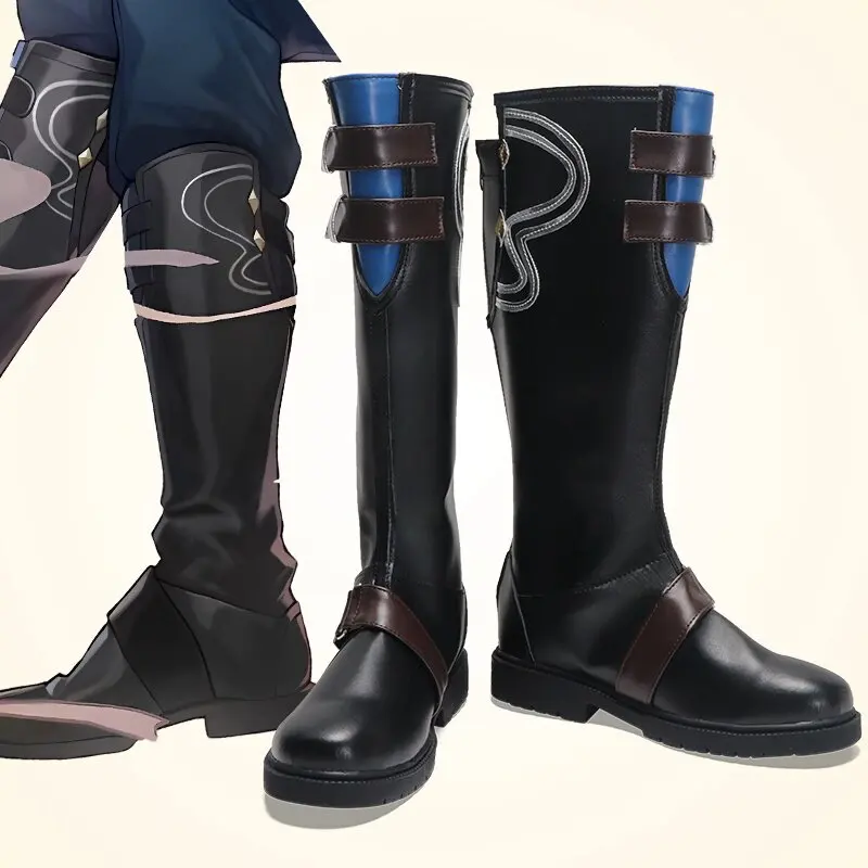 Anime Honkai：Star Rail Jiaoqiu Cosplay Shoes Black Medium-Long PU Leather Boots For Halloween Carnival