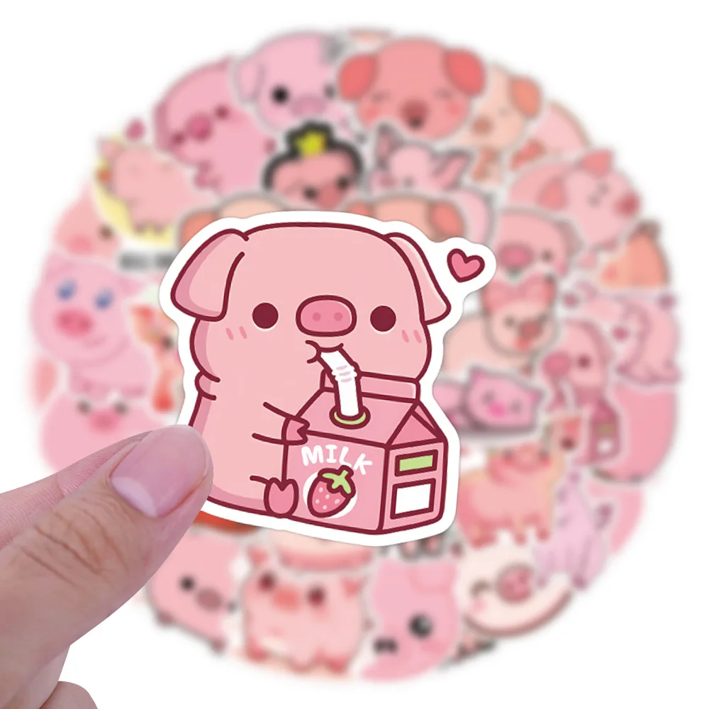 55 pezzi di cartone animato simpatico maiale rosa decorazione creativa valigia tazza d'acqua adesivi impermeabili per computer