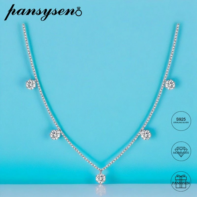 

PANSYSEN 2.5CT-5CT D Color Real Moissanite Chain Necklaces for Women S925 Sterling Sliver Wedding Fine Jewelry Drop Shipping