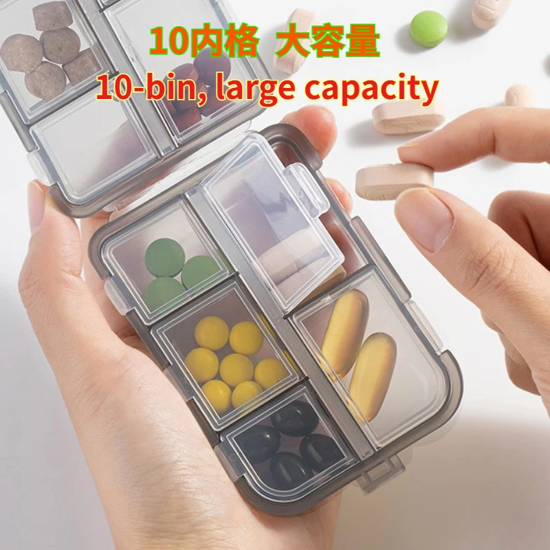 

Mini Portable Travel Pill Box, Vitamin Pill Box, Container Storage Box, 10-day Grid Medicine, Fish Oil Storage Organizer