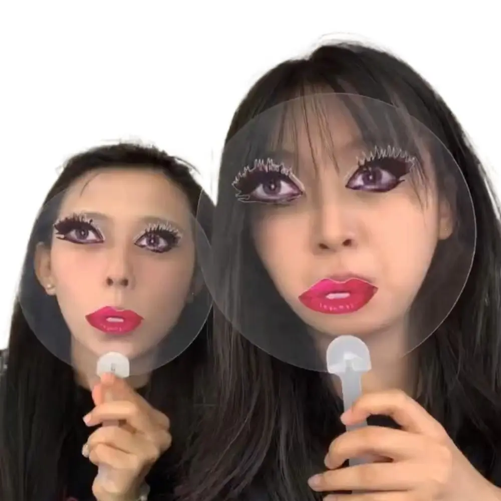 Overdreven Transparante Handventilatoren Lange Wimpers PVC Gedrukt Rode Lippen Handventilator 17 cm Met Make Up Afdrukken Fan Foto Prop