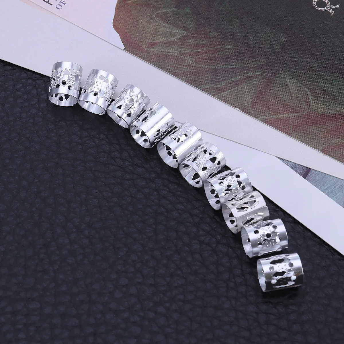 10Pcs Hair Cuffs Adjustable Aluminum Alloy Dreadlock Rings 8Mm Diameter 10Mm Length Braiding Beads for Dreadlocks Hair Styling