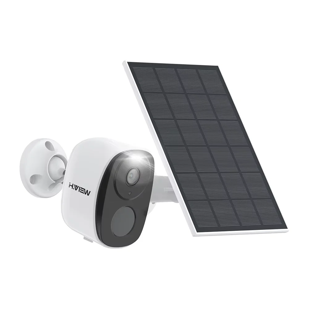 H.VIEW PIR camera op batterijen, draadloos buiten, 2K 3MP WiFi-beveiligingscamera met spotlight-sirene, 2-weg audio, waterdicht
