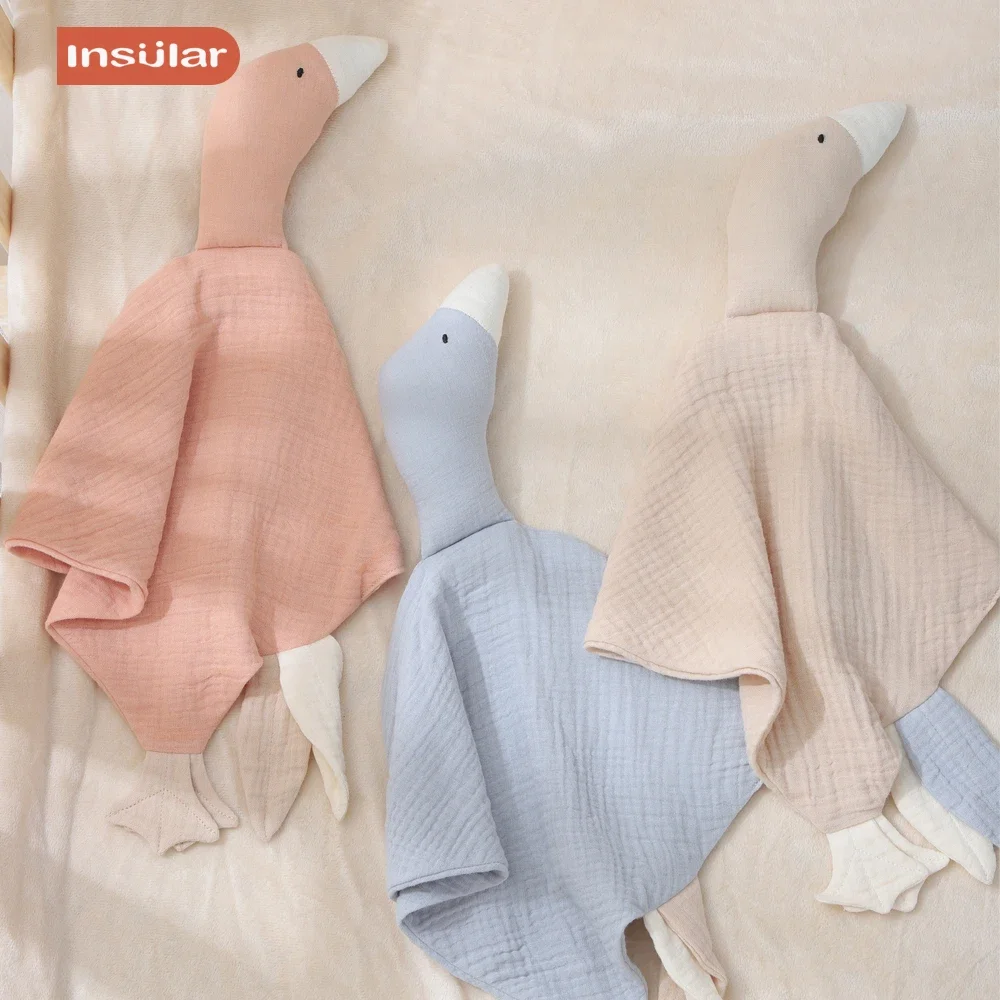 Soft Animal Goose Teething Toy Newborn Baby Soother Comfort Blanket Infant Cuddling Plush Toy for Sleeping and Nursing